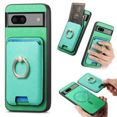 Per Google Pixel 7 Retro Cross Leather Ring Vertical Insert Card Bag MagSafe Custodia per telefono (verde)