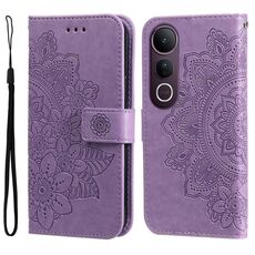 Per vivo V50 Lite 4G / 5G Custodia in pelle con stampa a fiori a sette petali (viola chiaro)