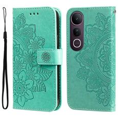 Per vivo V50 Lite 4G / 5G Custodia in pelle con stampa a fiori a sette petali (verde)