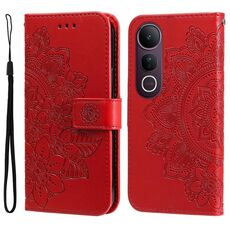 Per vivo V50 Lite 4G / 5G Custodia in pelle con stampa a fiori a sette petali (rosso)