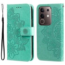 Per vivo Y29 4G Custodia in pelle con stampa a fiori a sette petali (verde)