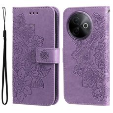 Per vivo Y39 5G / Y300i Custodia in pelle con stampa a fiori a sette petali (viola chiaro)