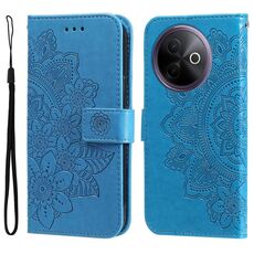 Per vivo Y39 5G / Y300i Custodia in pelle con stampa a fiori a sette petali (blu)