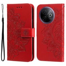 Per vivo Y39 5G / Y300i Custodia in pelle con stampa a fiori a sette petali (rosso)