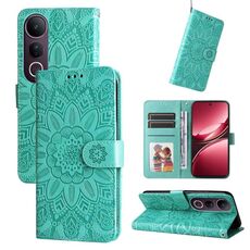 Per vivo V50 Lite 4G / 5G Custodia per telefono in pelle con motivo girasole in rilievo (verde)