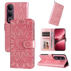 Per vivo V50 Lite 4G / 5G Custodia per telefono in pelle con motivo girasole in rilievo (oro rosa)