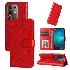 Per vivo Y29 4G Custodia per telefono in pelle con motivo girasole in rilievo (rosso)