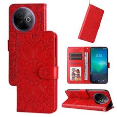 Per vivo Y39 5G / Y300i Custodia per telefono in pelle con motivo girasole in rilievo (rosso)