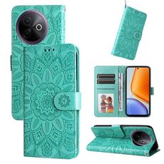 Per vivo Y39 5G / Y300i Custodia per telefono in pelle con motivo girasole in rilievo (verde)