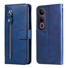 Per vivo V50 Lite 4G / 5G Custodia per telefono in pelle con cerniera e texture di vitello alla moda (blu)