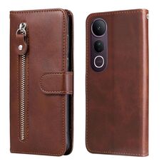 Per vivo V50 Lite 4G / 5G Custodia per telefono in pelle con cerniera e texture di vitello alla moda (marrone)