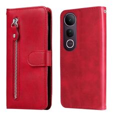 Per vivo V50 Lite 4G / 5G Custodia per telefono in pelle con cerniera e texture di vitello alla moda (rosso)