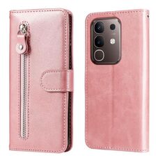 Per vivo Y29 4G Custodia per telefono in pelle con cerniera e texture di vitello alla moda (oro rosa)