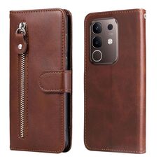 Per vivo Y29 4G Custodia per telefono in pelle con cerniera e texture di vitello alla moda (marrone)