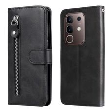 Per vivo Y29 4G Custodia per telefono in pelle con cerniera e texture di vitello alla moda (nero)