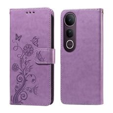 Per vivo V50 Lite 4G / 5G Custodia in pelle con fiori di farfalla in rilievo (viola)