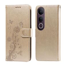 Per vivo V50 Lite 4G / 5G Custodia in pelle con fiori di farfalla in rilievo (oro)