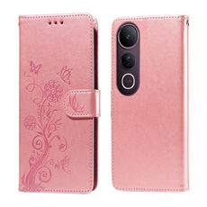 Per vivo V50 Lite 4G / 5G Custodia in pelle con fiori di farfalla in rilievo (oro rosa)