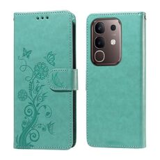 Per vivo Y29 4G Custodia in pelle con fiori di farfalla in rilievo (verde)