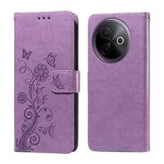 Per vivo Y39 5G / Y300i Custodia in pelle con fiori di farfalla in rilievo (viola)