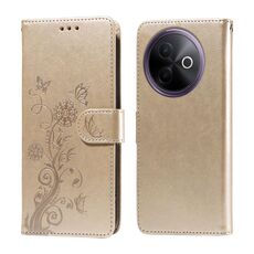 Per vivo Y39 5G / Y300i Custodia in pelle con fiori di farfalla in rilievo (oro)