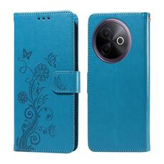 Per vivo Y39 5G / Y300i Custodia in pelle con fiori di farfalla in rilievo (blu)