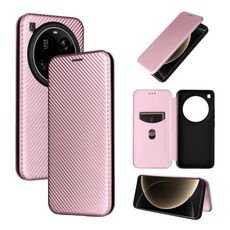 Per Xiaomi 15 Ultra Custodia in pelle con texture in fibra di carbonio Flip (rosa)