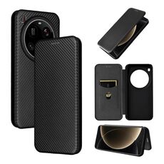 Per Xiaomi 15 Ultra Custodia in Pelle Flip con Texture in Fibra di Carbonio (Nero)