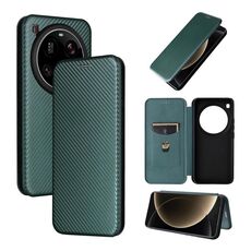 Per Xiaomi 15 Ultra Custodia in Pelle Flip con Texture in Fibra di Carbonio (Verde)