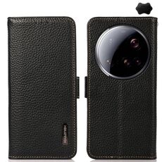 Per Xiaomi 15 Ultra KHAZNEH Custodia per telefono in vera pelle RFID con magnete laterale Litchi (nero)