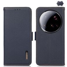 Per Xiaomi 15 Ultra KHAZNEH Custodia per telefono in vera pelle RFID con magnete laterale Litchi (blu)
