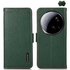 Per Xiaomi 15 Ultra KHAZNEH Custodia per telefono in vera pelle RFID con magnete laterale Litchi (verde)