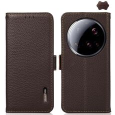 Per Xiaomi 15 Ultra KHAZNEH Custodia per telefono in vera pelle RFID con magnete laterale Litchi (marrone)