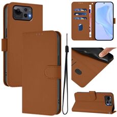 Per Asus Zenfone 12 Ultra Skin Feel Custodia in pelle tinta unita con cordino (marrone)