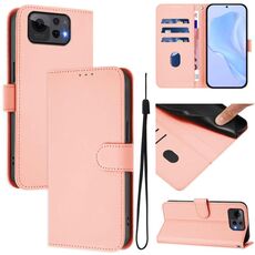 Per Asus Zenfone 12 Ultra Skin Feel Custodia in pelle tinta unita con cordino (rosa)