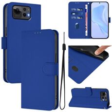 Per Asus Zenfone 12 Ultra Skin Feel Custodia in pelle tinta unita con cordino (blu scuro)