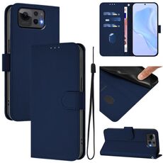 Per Asus Zenfone 12 Ultra Skin Feel Custodia in pelle tinta unita con cordino (blu navy)