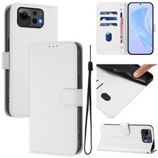 Per Asus Zenfone 12 Ultra Skin Feel Custodia in pelle tinta unita con cordino (bianco)