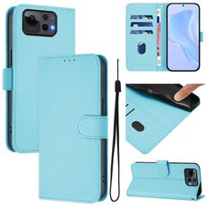 Per Asus Zenfone 12 Ultra Skin Feel Custodia in pelle tinta unita con cordino (blu cielo)