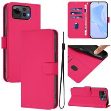 Per Asus Zenfone 12 Ultra Skin Feel Custodia in pelle tinta unita con cordino (rosso rosa)