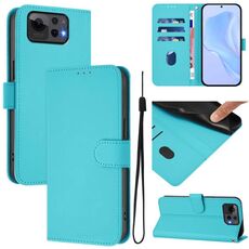 Per Asus Zenfone 12 Ultra Custodia in pelle tinta unita con cordino (Lake Blue)