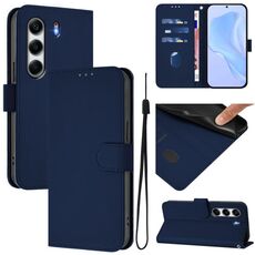 Per Tecno Camon 40 4G Custodia in pelle tinta unita con cordino (blu navy)
