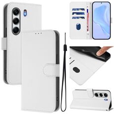 Per Tecno Camon 40 4G Custodia in pelle tinta unita con cordino (bianco)