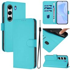 Per Tecno Camon 40 4G Custodia in pelle tinta unita con cordino (Lake Blue)
