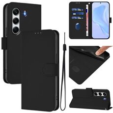 Per Tecno Camon 40 Pro 4G Custodia in pelle tinta unita con cordino (nero)