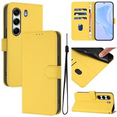 Per Tecno Camon 40 Pro 4G Custodia in pelle tinta unita con cordino (giallo limone)