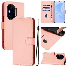 Custodia per telefono in pelle tinta unita per Honor 400 con cordino (rosa)