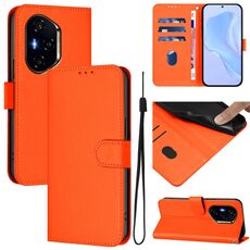 Custodia in pelle tinta unita per Honor 400 con cordino (arancione)