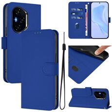 Custodia in pelle tinta unita per Honor 400 con cordino (blu scuro)