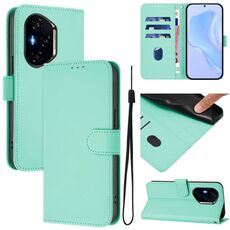 Custodia per telefono in pelle tinta unita per Honor 400 con cordino (verde menta)